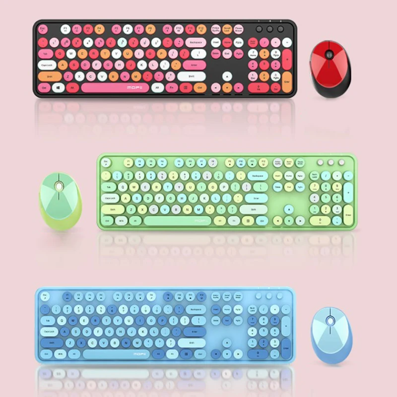 Cute Round 104 Key Caps Keyboards and Mouses Set Combo 2.4 GHz Wireless Keyboard Mouse Office Desktop Keypads for Computer | Компьютеры и