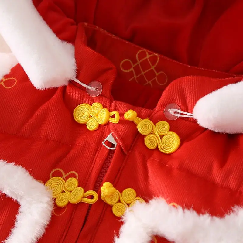 Осенне-зимний детский комбинезон с капюшоном для новорожденных боди красный