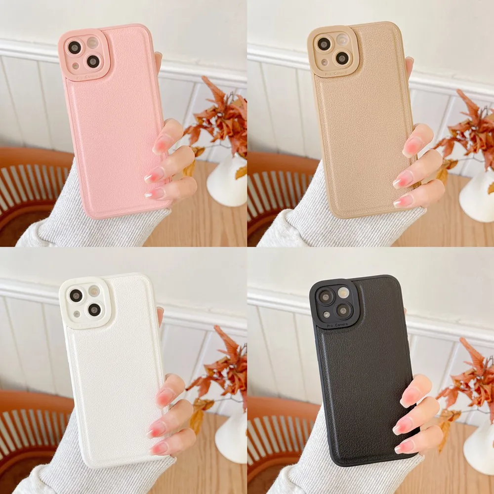 

Leather Phone Case For iPhone 13 12 11 Pro Max 7 8 Plus SE2020 X XR XS Camera Lens Protection Soft Silicon Shockproof Back Cover