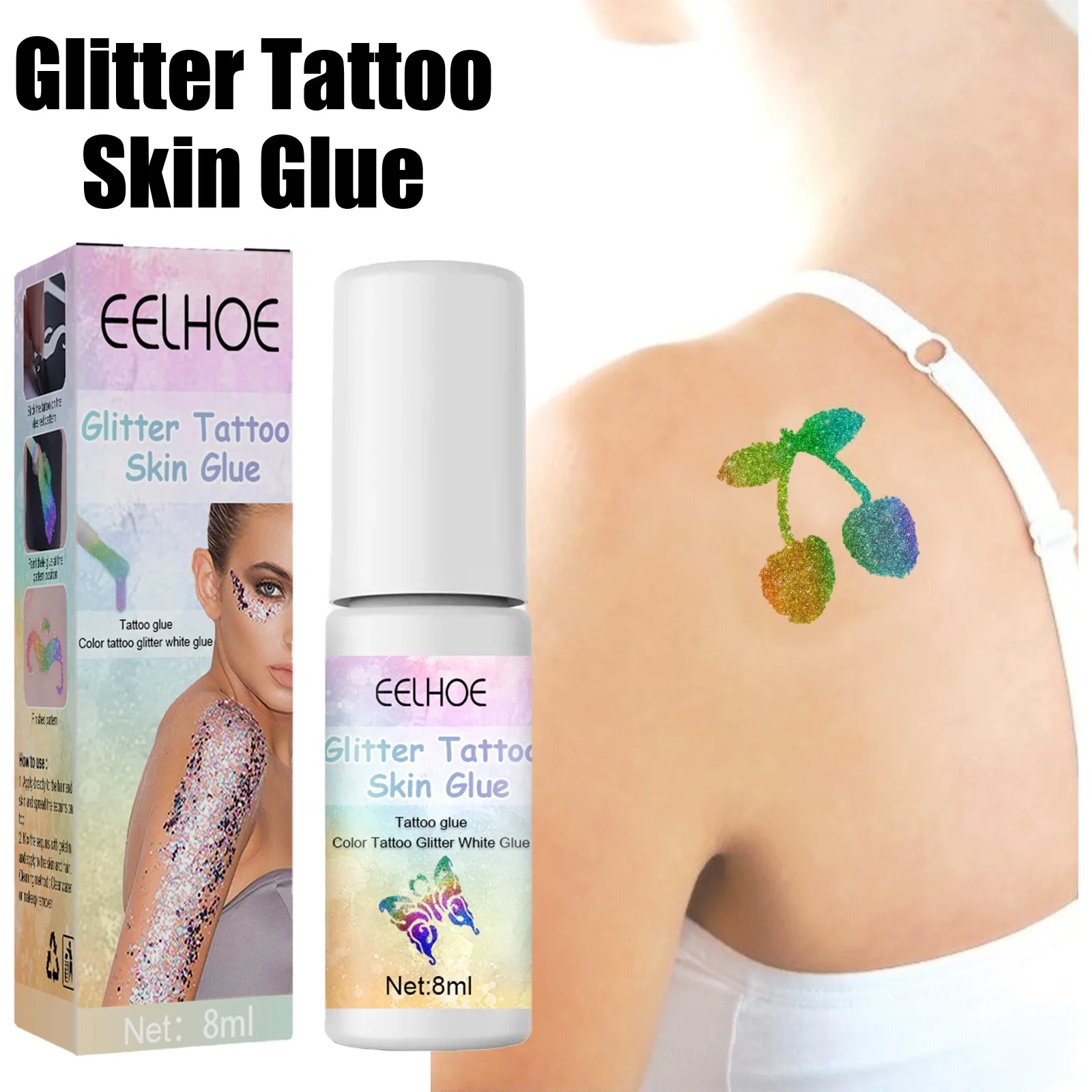 Glitter tattoo skin gel facial body skin tattoo gel makeup sequins glitter powder painting eye makeup fake tattoo for woman