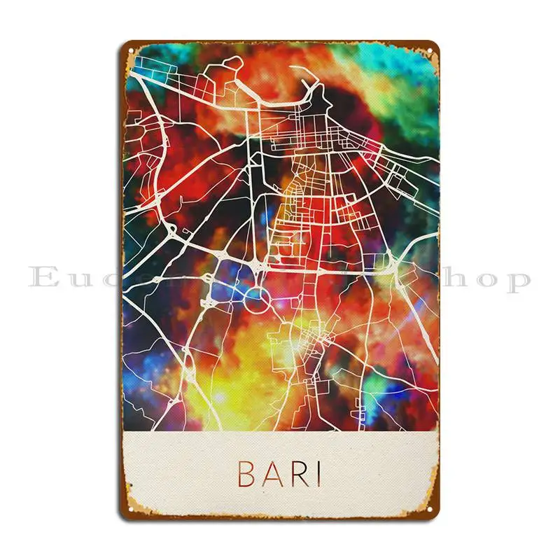 

Bari Watercolor City Map Metal Plaque Mural Create Wall Custom Wall Plaque Tin Sign Poster