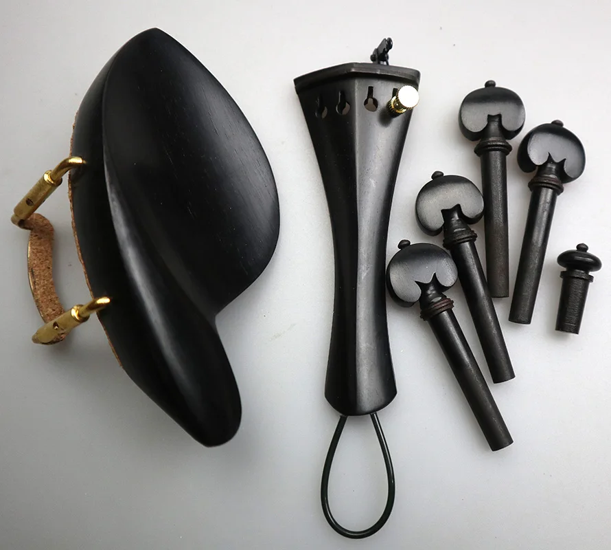 Ebony wood 4/4 Violin Parts Accessories FVittings,Violin Pegs Tailpiece End pin/Chinrest with Clamp Tail Gut Fine tuner enlarge