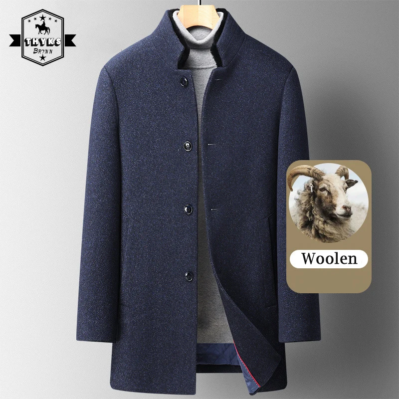 

Мужское шерстяное пальто, зимнее теплое пальто, роскошные тренчи, длинная куртка, утепленная верхняя одежда со съемным мехом кролика Рекс, воротником-стойкой