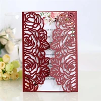 25pcs rose flower wedding invitation marriage with pearl paper laser cut wedding invitation greeting card party supplies