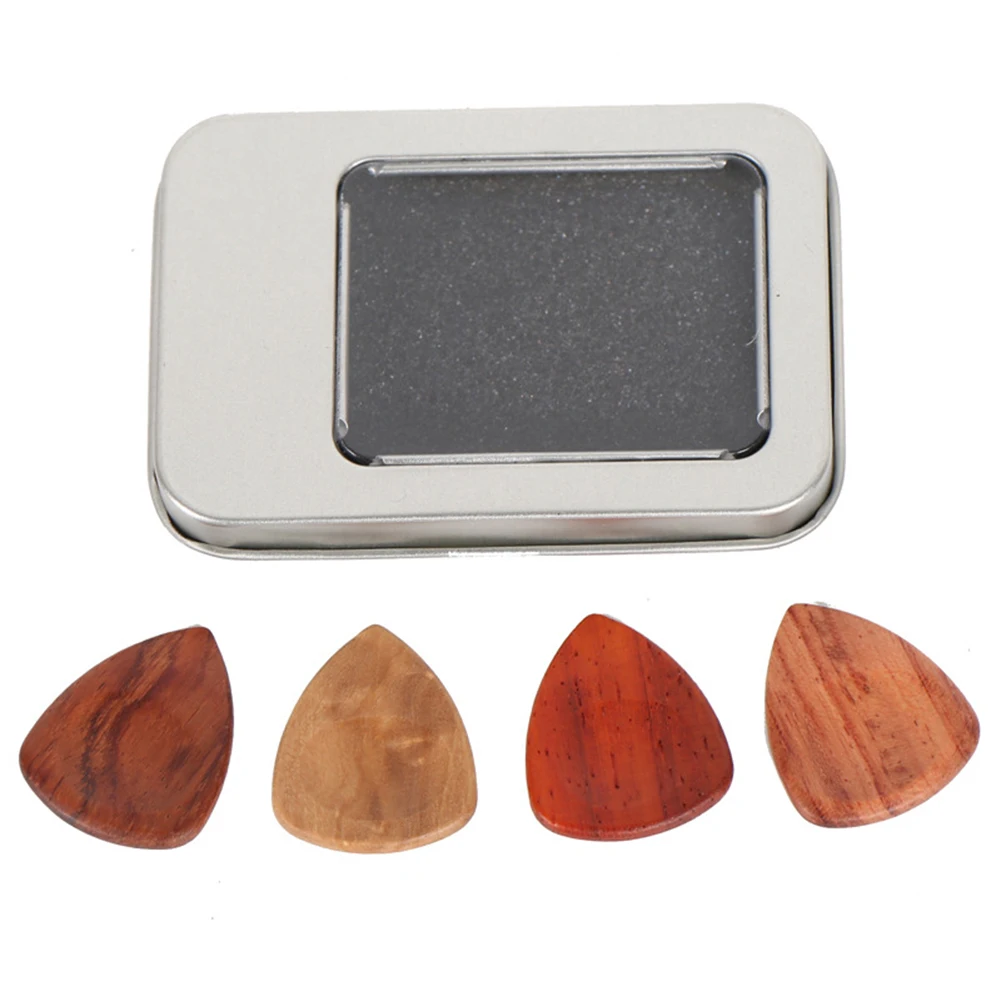 

4Pcs Wood Acoustic Guitar Picks/Plectrums Olive Kevazingo Rosewood Hearted Shape 2.5mm With Iron Case Accessories