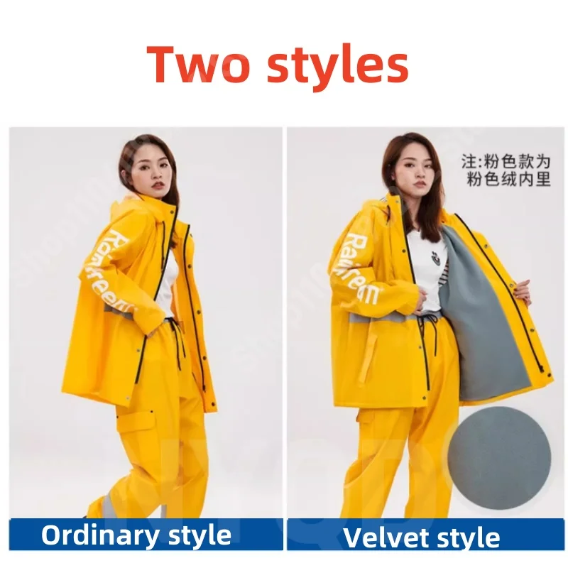 Фото Motorcycle Riding Raincoat Suit Plush Style Raincoat Rainpants Rainstorm Proof Suit Outdoor Fishing Long Full-length Raincoat №3