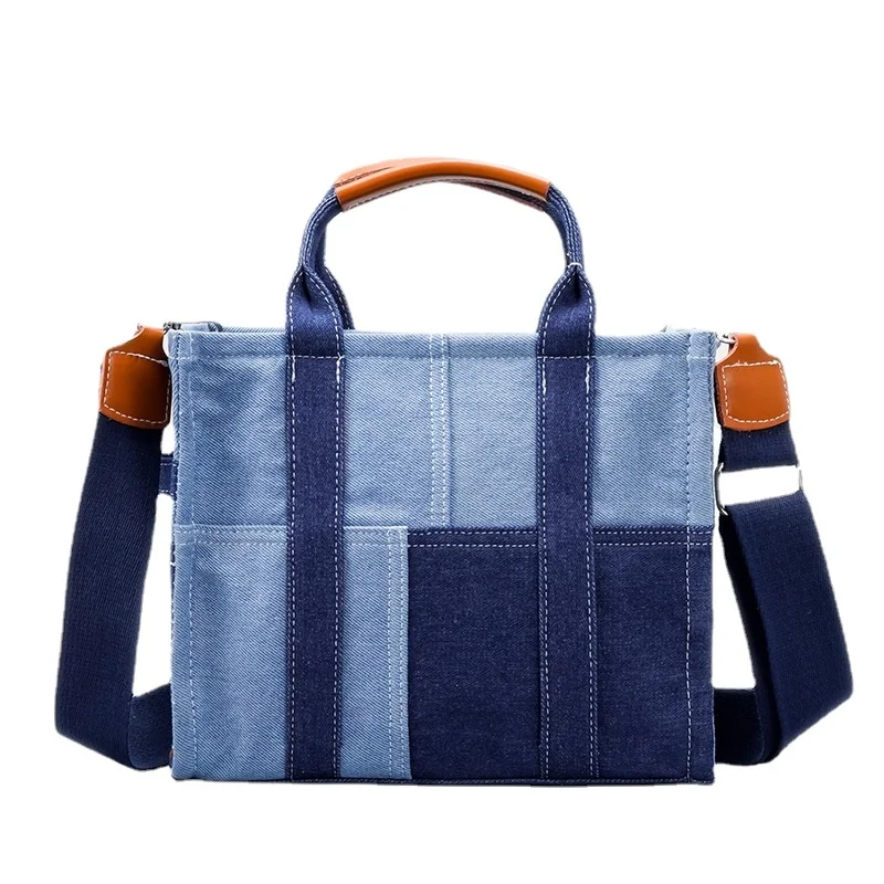 New Denim Canvas Stitching Tote Bag Shoulder Diagonal Bag Large-capacity Commuter Handbag Tote Bag Luxury Replica Handbags