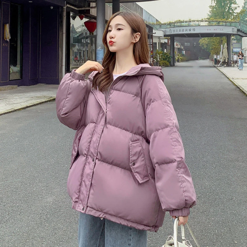 Solid Cotton Padded Jacket Women Korean Fashion Hooded Thicken Warm Jackets 2022 Winter Casual Blue Green Outwear Female Y938