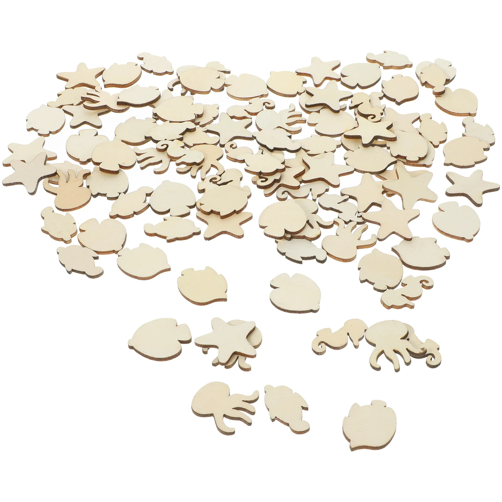 

100pcs Cartoon Wooden Pieces DIY Cutouts Embellishments Wood Ornament Manual Accessories for Craft (No 2) (Random Pattern)
