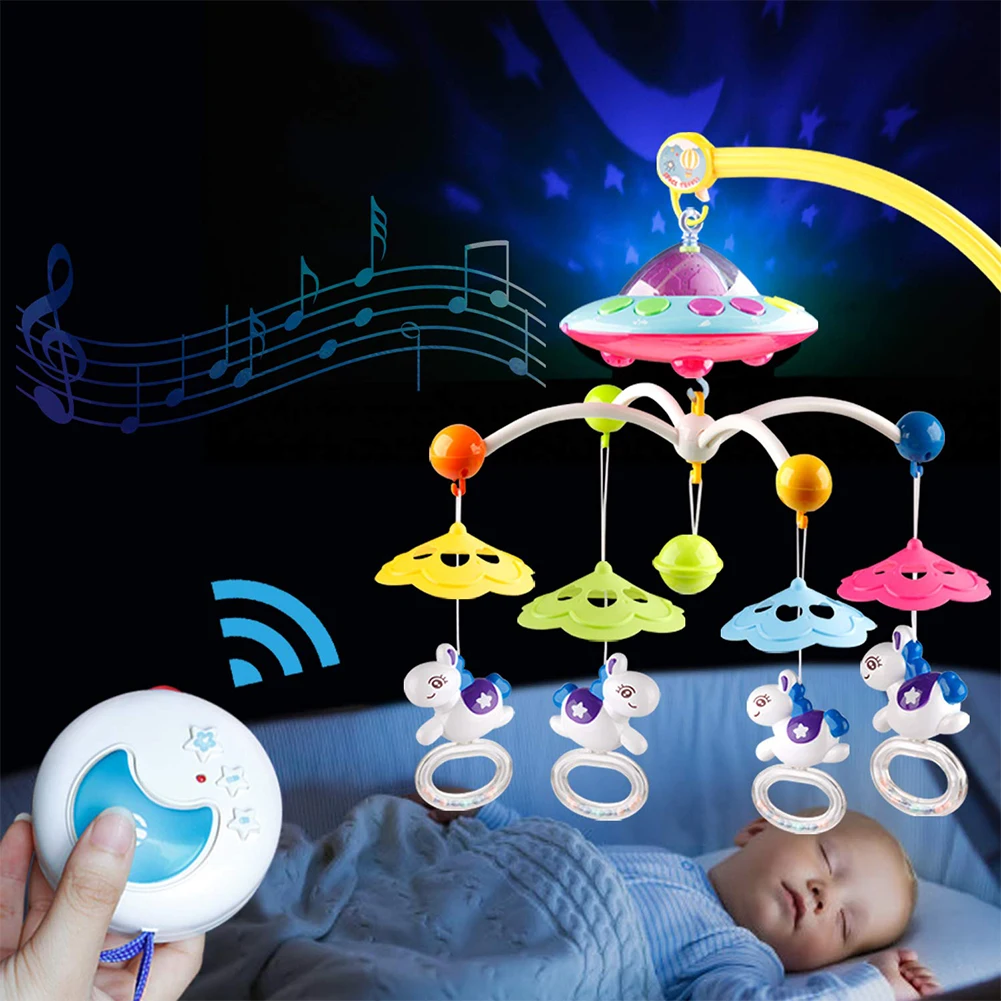 

Baby Mobile For Crib Musical Toy 150 Melodies Infant Bed Decoration With Star Projector Cartoon Rattles Remote Control Music Box