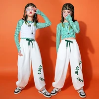 kid hip hop clothing checkered long sleeve t shirt tank white streetwear sweat jogger pants for girl jazz dance costume clothes
