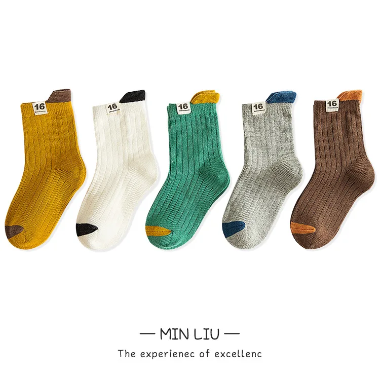 5 Pairs/Set Autumn New Socks In The Woven Lable Followed By Ear Anti Friction Students socks Children Socks