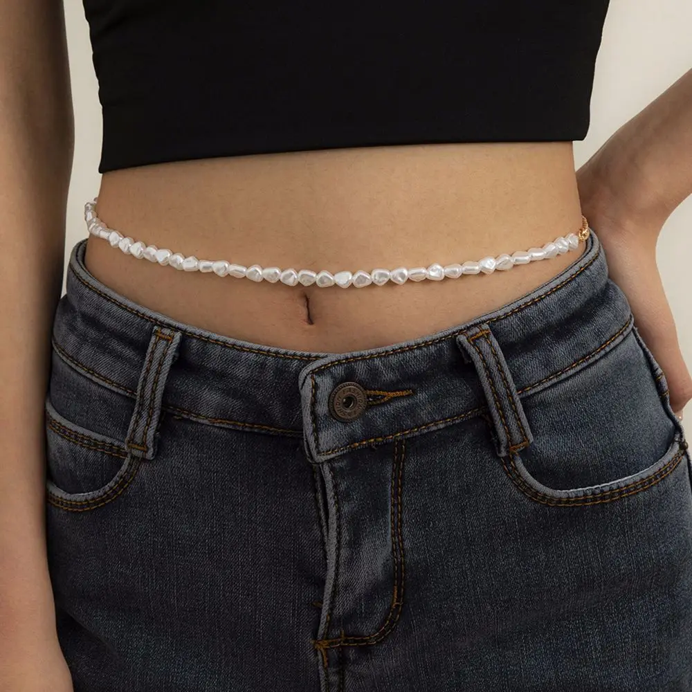 

Аксессуары для металлических ремней, ремень из жемчужного сплава в Корейском стиле, ремень с подвеской в виде сердца, Женская цепочка для живота