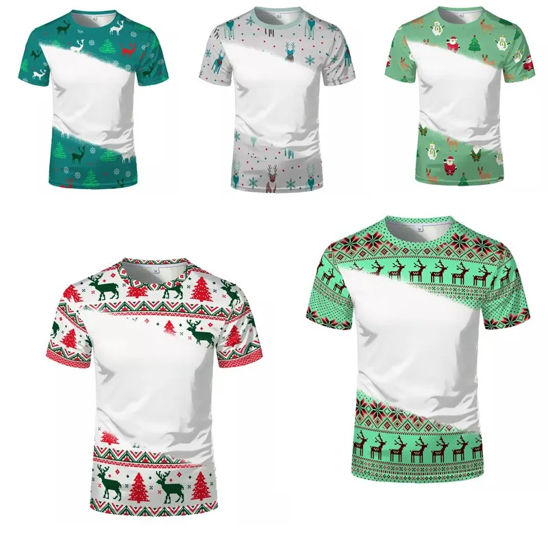 

Sublimation Blank Christmas Tie-Died Tshirt 100% Polyester Bleach Unisex Adults Kids Short Sleeve Family Outfit Clothes