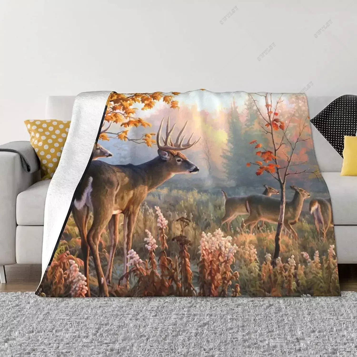 Фланелевое Одеяло с оленем большой размер необычное декоративное легкое удобное