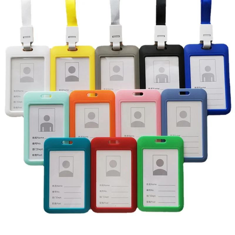 

Slide Rear Cover ID Tag Name Badge Holder with Lanyard for Staff Workers Employee's Pass Bus Work Card Cover Case Sleeve