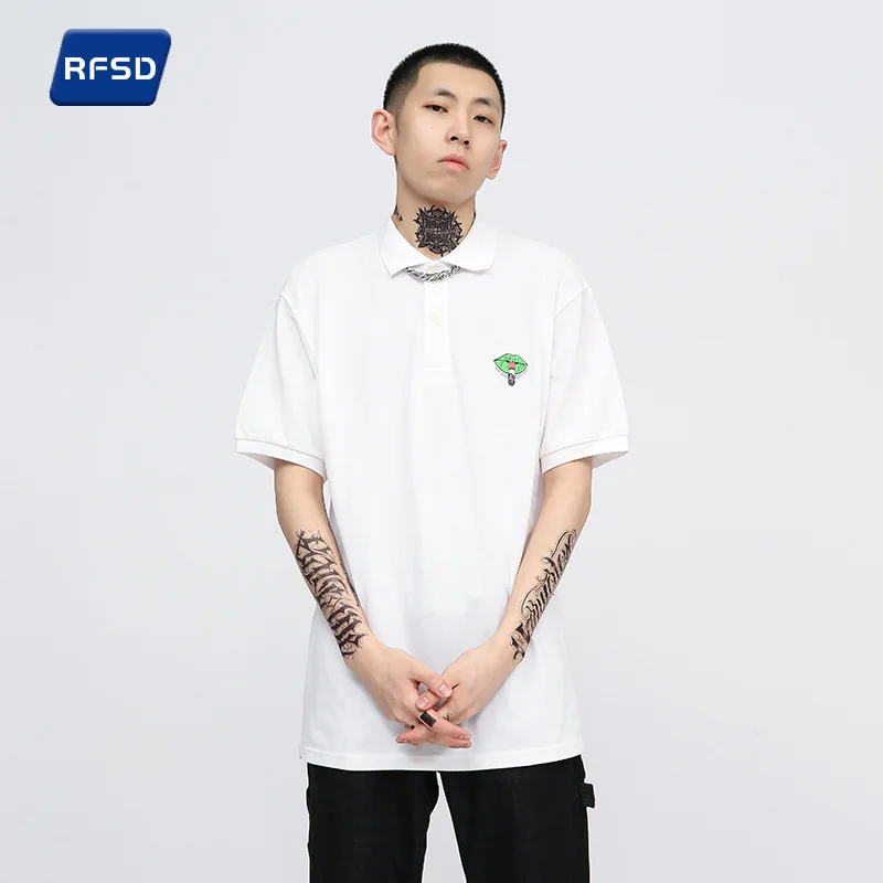 

Мужская хлопковая футболка-поло с принтом, свободная стильная брендовая футболка-поло с отложным воротником и вышивкой, лето 2021