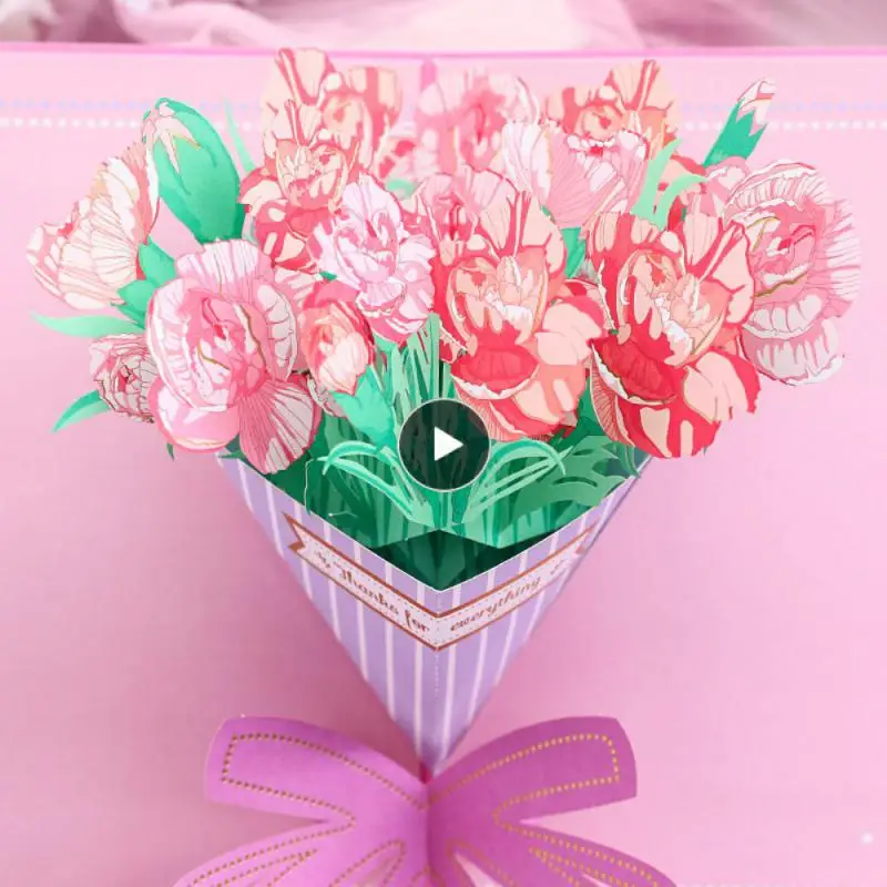 

3D -Up Carnation Bouquet Card Thanksgiving Day Gift Postcard With Envelope Stickers Teacher's Day Mother's Day Greeting Cards