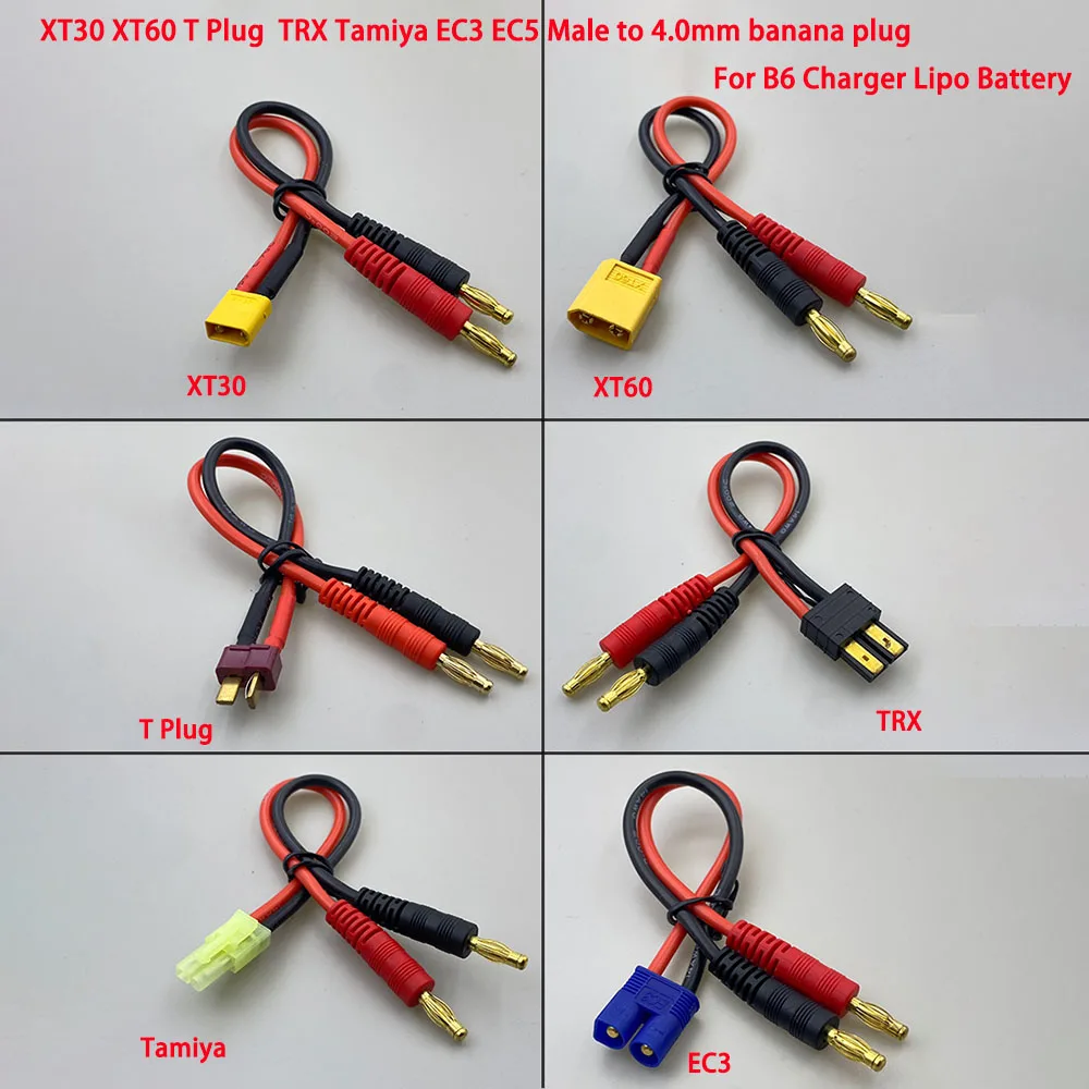 Фото XT30 XT60 TRX EC3 EC5 T Адаптер штекера к 4,0 мм штекеру типа «банан» с силиконовым кабелем 14awg для радиоуправляемого автомобильного зарядного устройства Lipo №1