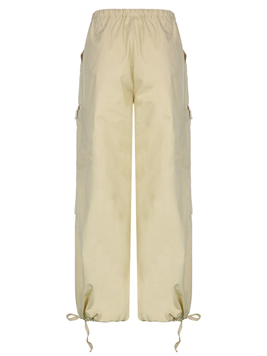 

Women s Casual Loose Fit Cargo Pants Stylish Solid Color Drawstring Wide Leg Trousers with Multiple Pockets for Spring and