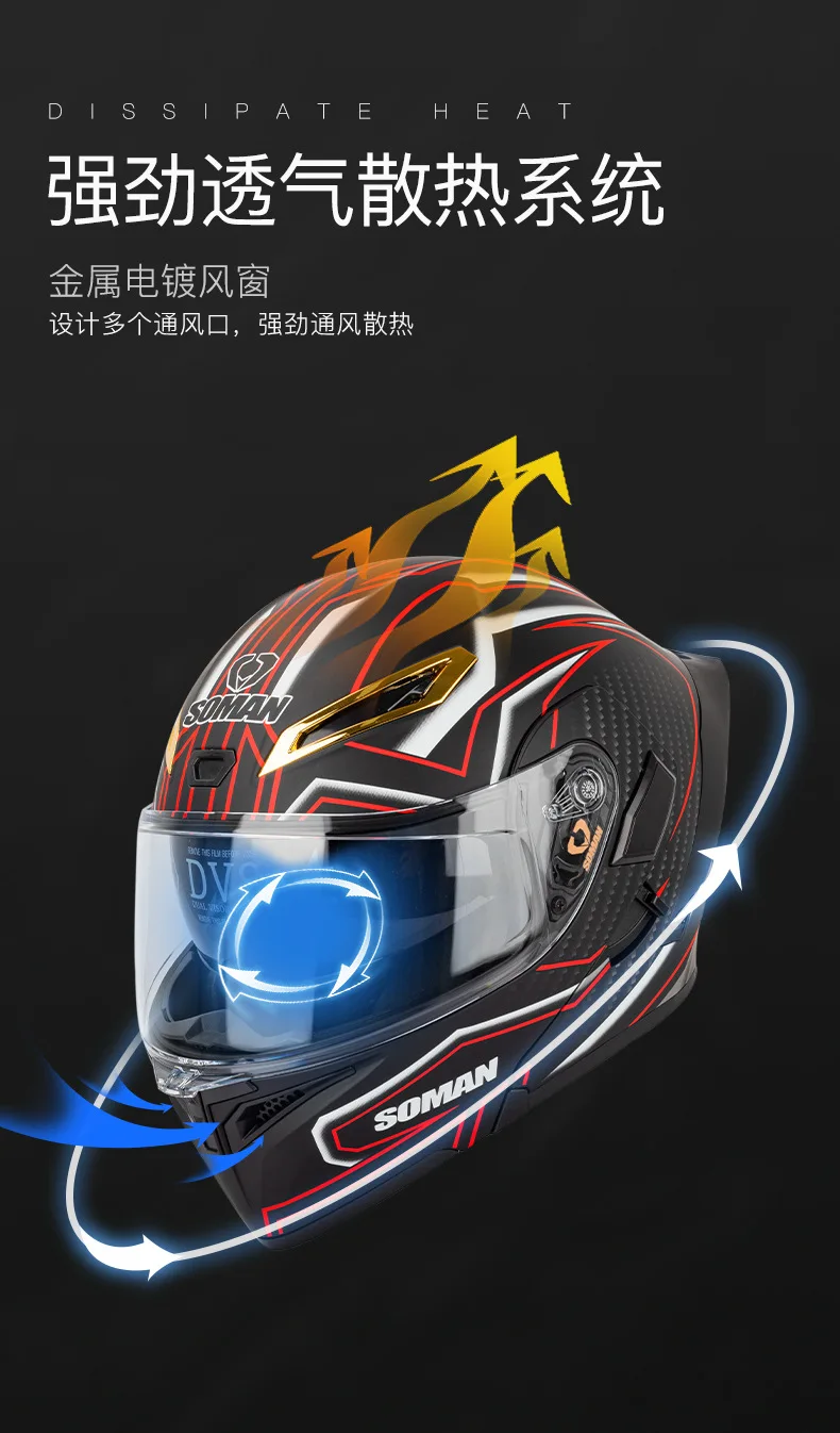 Motorcycle Full Face Flip Up Dual Lens Helmets DOT Approved Rear Wing Moto Capacete Motorbike Helmet Double Visor Summer Casco enlarge