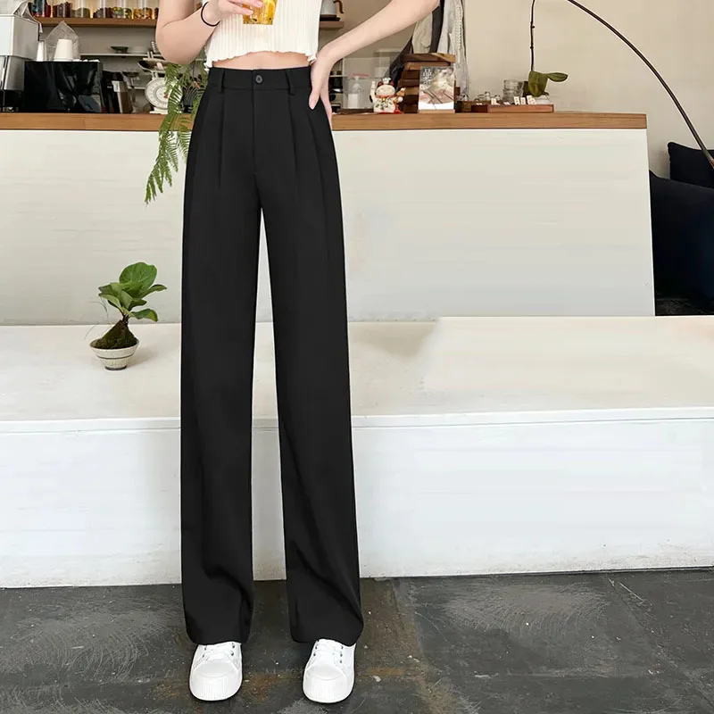 

Women 2022 Spring Summer New Straight Leg Suit Pants Female Vintage Palazzo Office Elegant Casual Trousers High Waist Pants T39
