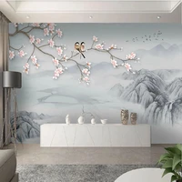 custom mural wallpaper chinese ink landscape 3d magnolia flower and bird background wall decor living room bedroom study murals
