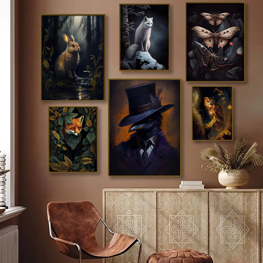Художественный Ворон темная академия летучая мышь лягушка Бабочка постер принты