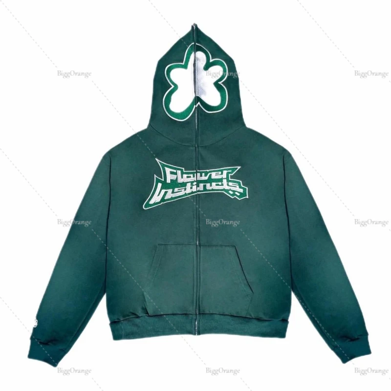 Винтажный свитшот с цветочным принтом худи на молнии куртки капюшоном в стиле