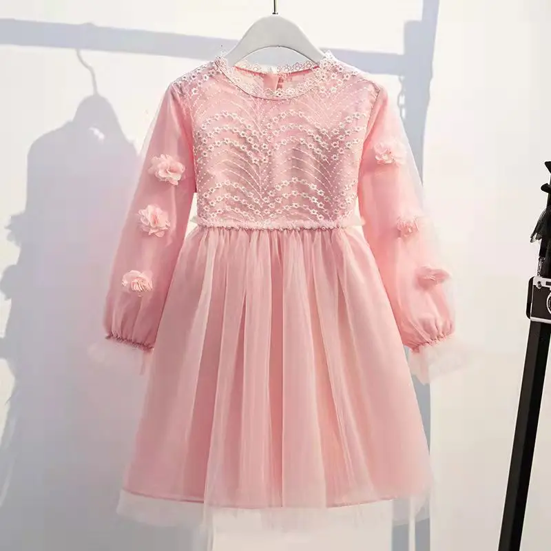 

Teenager Dress Clothes Girls Dress Cotton Children Long Sleeve dress Long Sleeve Dress For Girls Western Style Girl Mesh Skirt