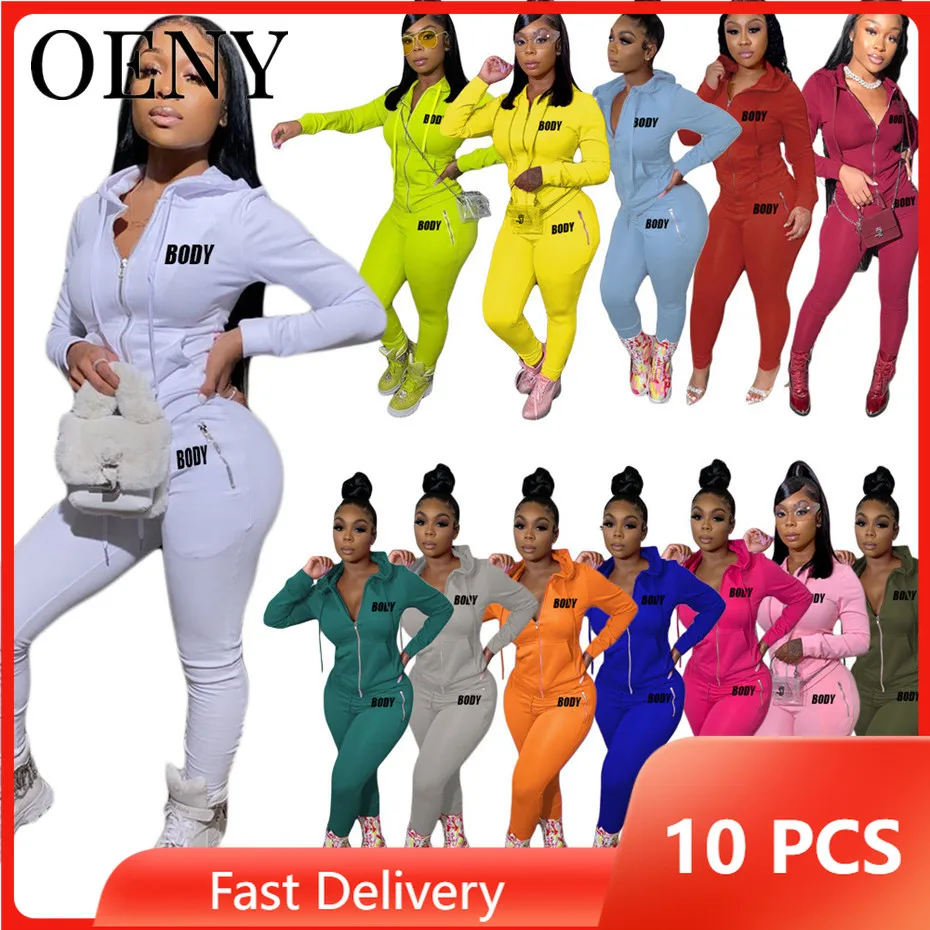 

Women's Hooded Zipper Long Sleeve Comfortable Pant Solid Color Letter Printing Sports Suit Wholesale Items Bulk Lots O8090