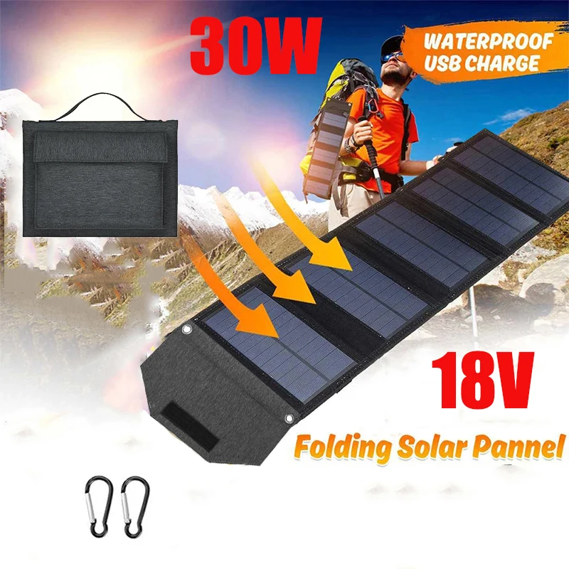 

30W 18V Solar Cells Charger Outdoor 5V USB Output Devices Portable Folding Waterproof Solar Panels Kit for Phone Charging