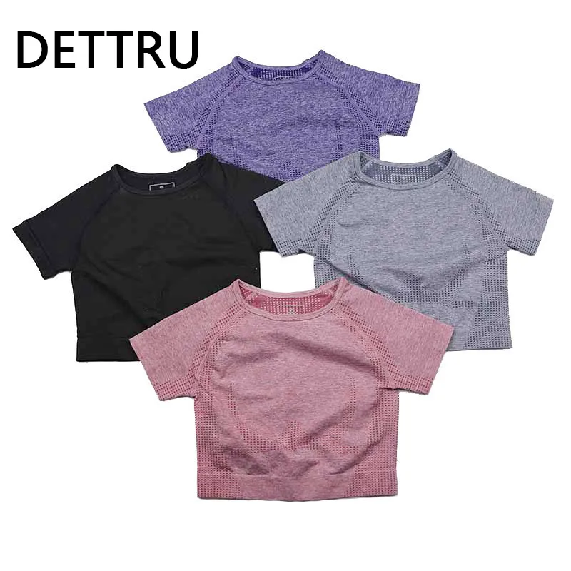 

Женская бесшовная футболка для йоги, женский укороченный топ для фитнеса, тренировочные рубашки для тренажерного зала, спортивные футболки...