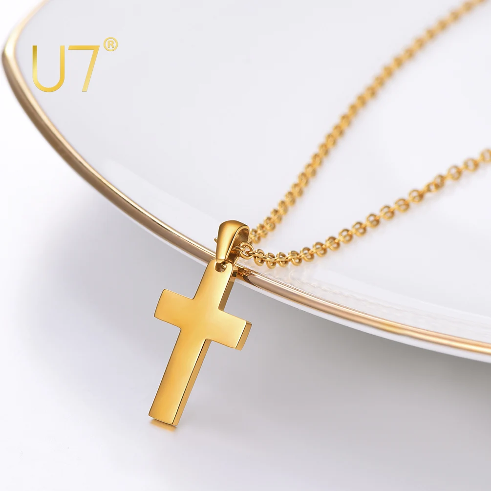 

U7 Jesus Cross Pendant Necklaces Long Link Chains Religious Christian Crucifix Solid Color Women Choker Men Jewelry Gifts P1218