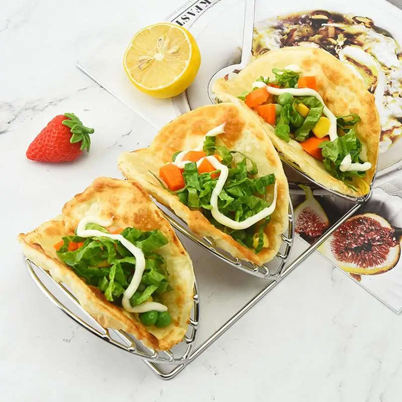 

Taco Holders 304 Stainless Steel V Shaped Mexican Restaurant Pancake Rack Tray Style Food Hard Shells Stand Kitchen Accessories