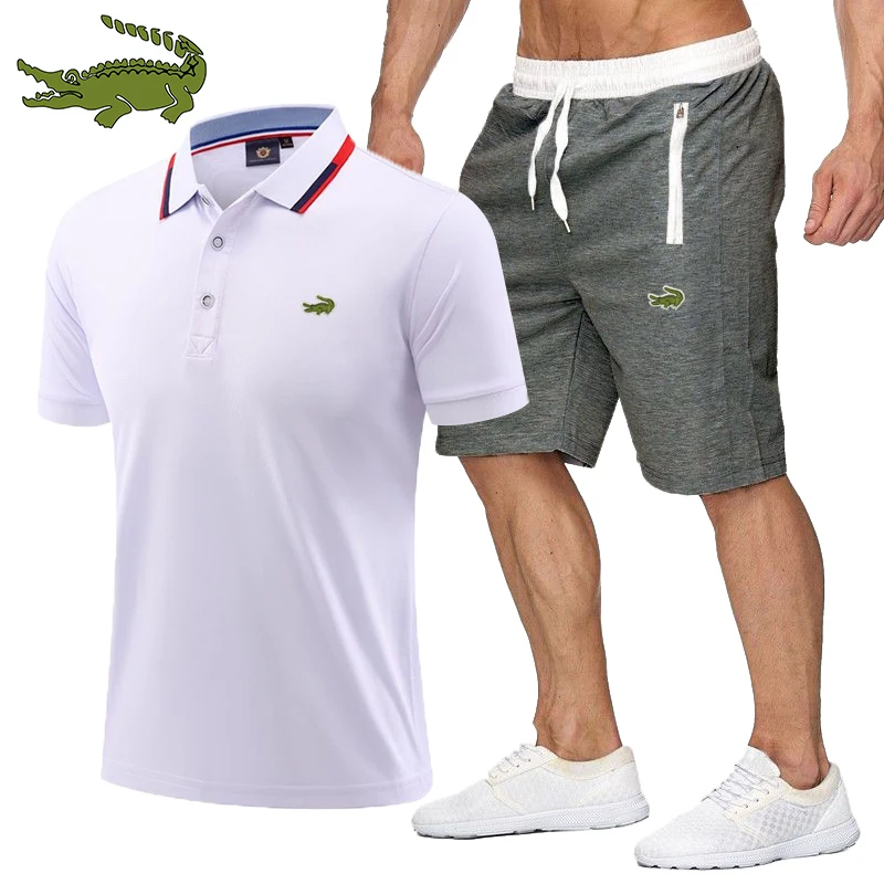 

CARTELO High Quality Summer Men's Business Casual Embroidery POLO Shirt Short Sleeve Cotton Shirt+Shorts Set