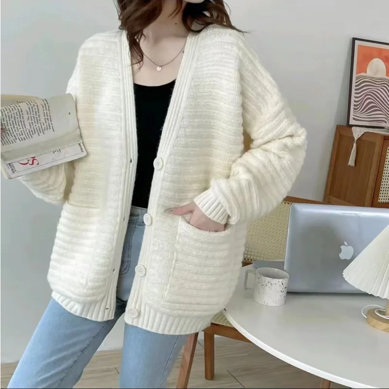 

Soft sticky sweater jacket women's autumn and winter new loose thick lazy knit cardigan top women's trend