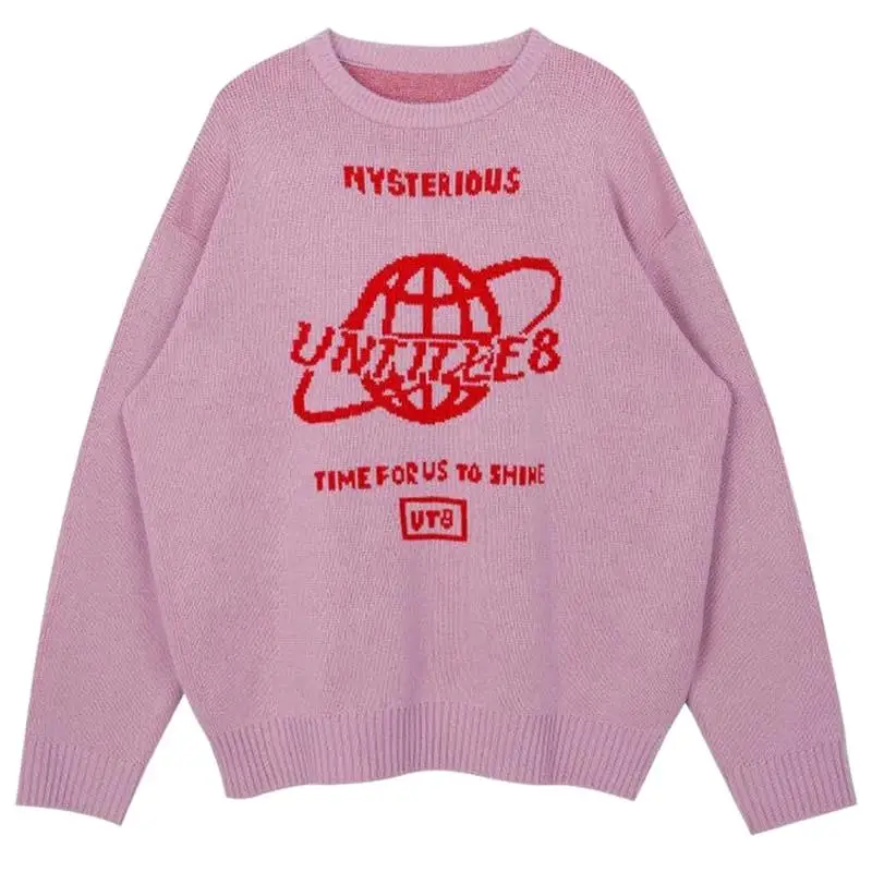 

Street Sweater Women Earth Letter Harajuku Kniting Tops Loose Warm Pullover Autumn Winter Japanese Girl Pullover Sweater 2021
