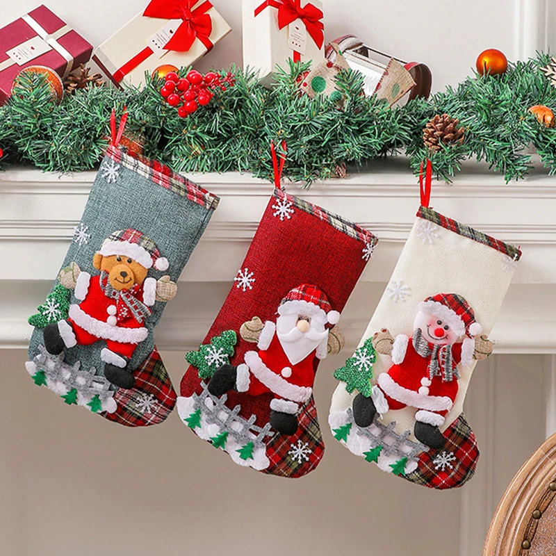 

Рождественские чулки, Носки с рисунком снеговика, Санты, лося, медведя, Подарочный мешок для конфет, украшение для рождественской елки и камина, новый год
