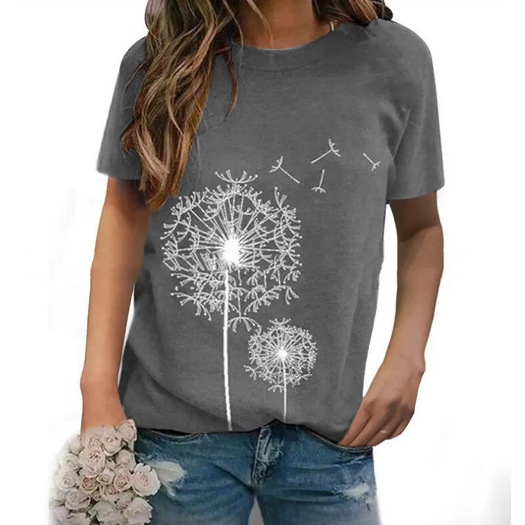 

Fashion Women's Loose O-Neck Print Short Sleeves Casual T-Shirt Blouse Tops