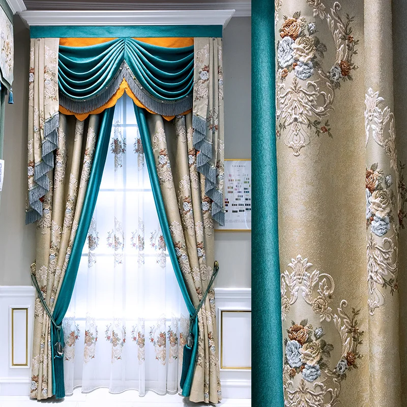 

High-end Luxury European Embossed Jacquard Curtains for Living Dining Room Bedroom Shading Finished Products Customization