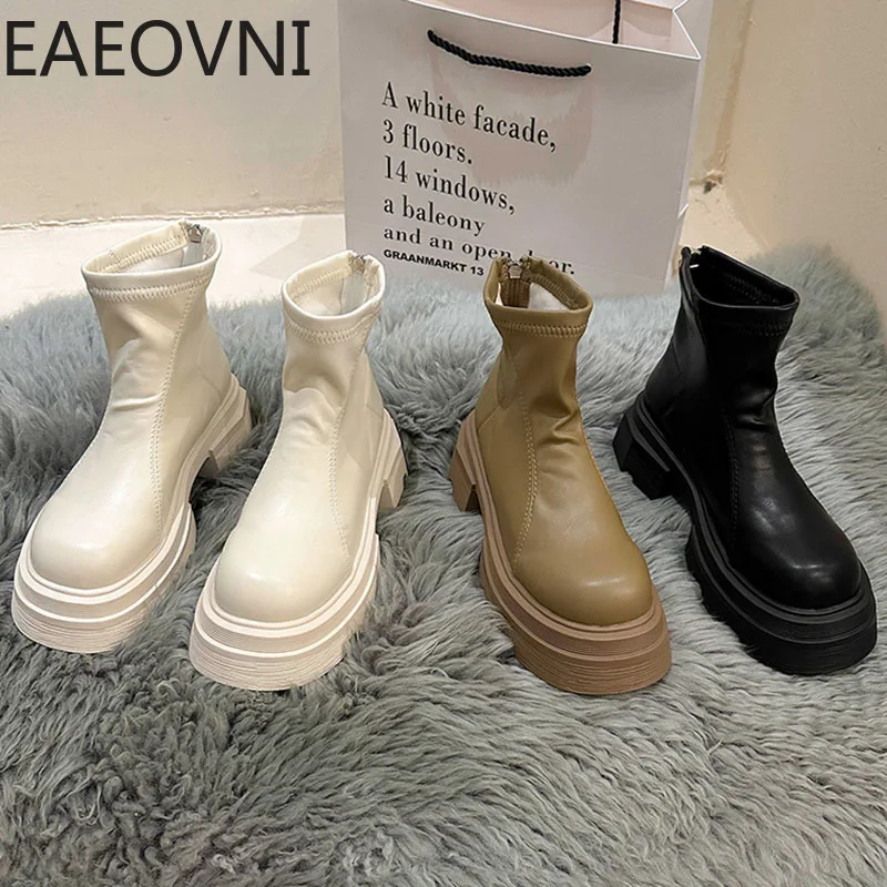 

Winter Chunky Women Ankle Boots Fashion Zippers Thick Bottom Shoes Ladies Elegant Morder Short Boots