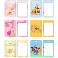 disney new pvc card holder cartoon winnie the pooh student campus hanging anti lost card cover lanyard id card protective case