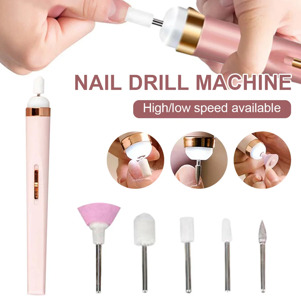 

Electric Nail Drill Machine Portable Nail Grinding Polisher With LED And 5 Grinding Heads Gel Remover Manicure Tool