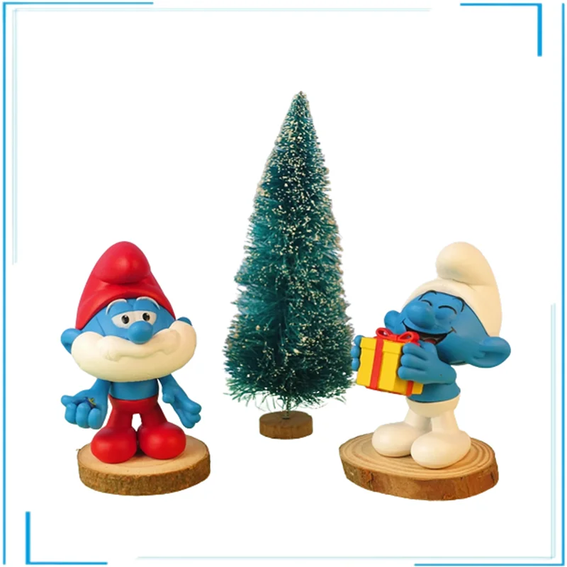 S Toy Kawaii Blue Spirit Famous Cartoon Dolls Smurfettes Papa Smurfling Model Cake Decora Kids Gifts