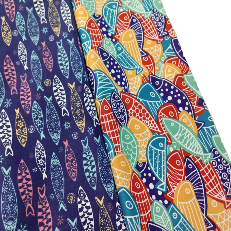 Традиционная мультяшная хлопковая ткань с принтом рыбы для самостоятельного