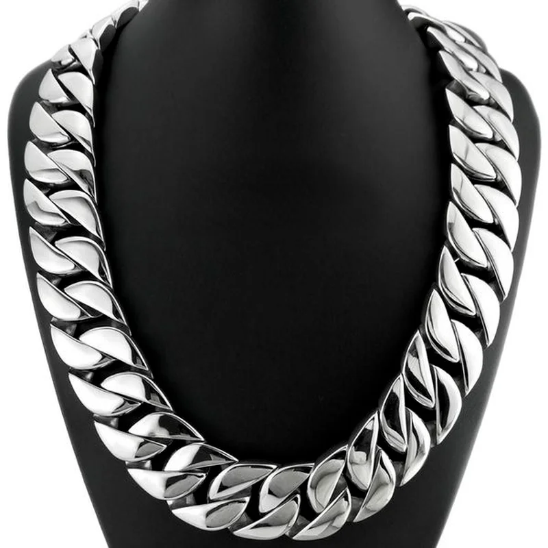 

Top Quality Silver Tone 32mm Width 316L Stainless Steel Polished Curb Solid Heavy Long Chain Jewelry