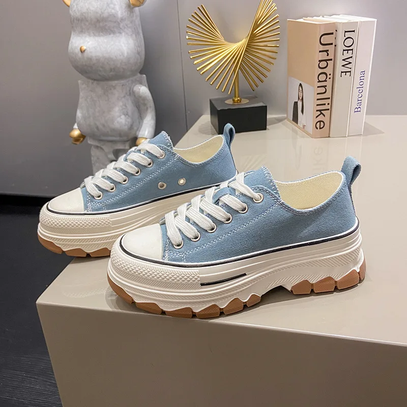 2023 Autumn New Korean Student Thick Sole Breathable Canvas Shoes Casual Shoes Comfortable Breathable Vulcanized Shoes