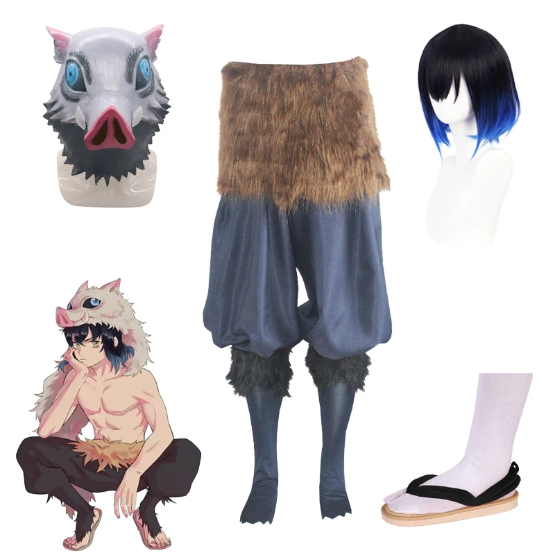 

Kimaki no yahiba hashibira inosuke косплей костюм парик свинка силиконовая маска брюки сандалии черный