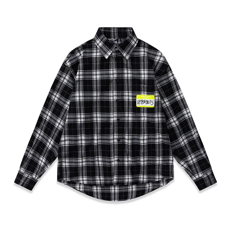 

High Quality Vetements T Shirt Long Sleeve Plaid Graphic T Shirts Letter Printed T-shirt New Arrival Men Clothing